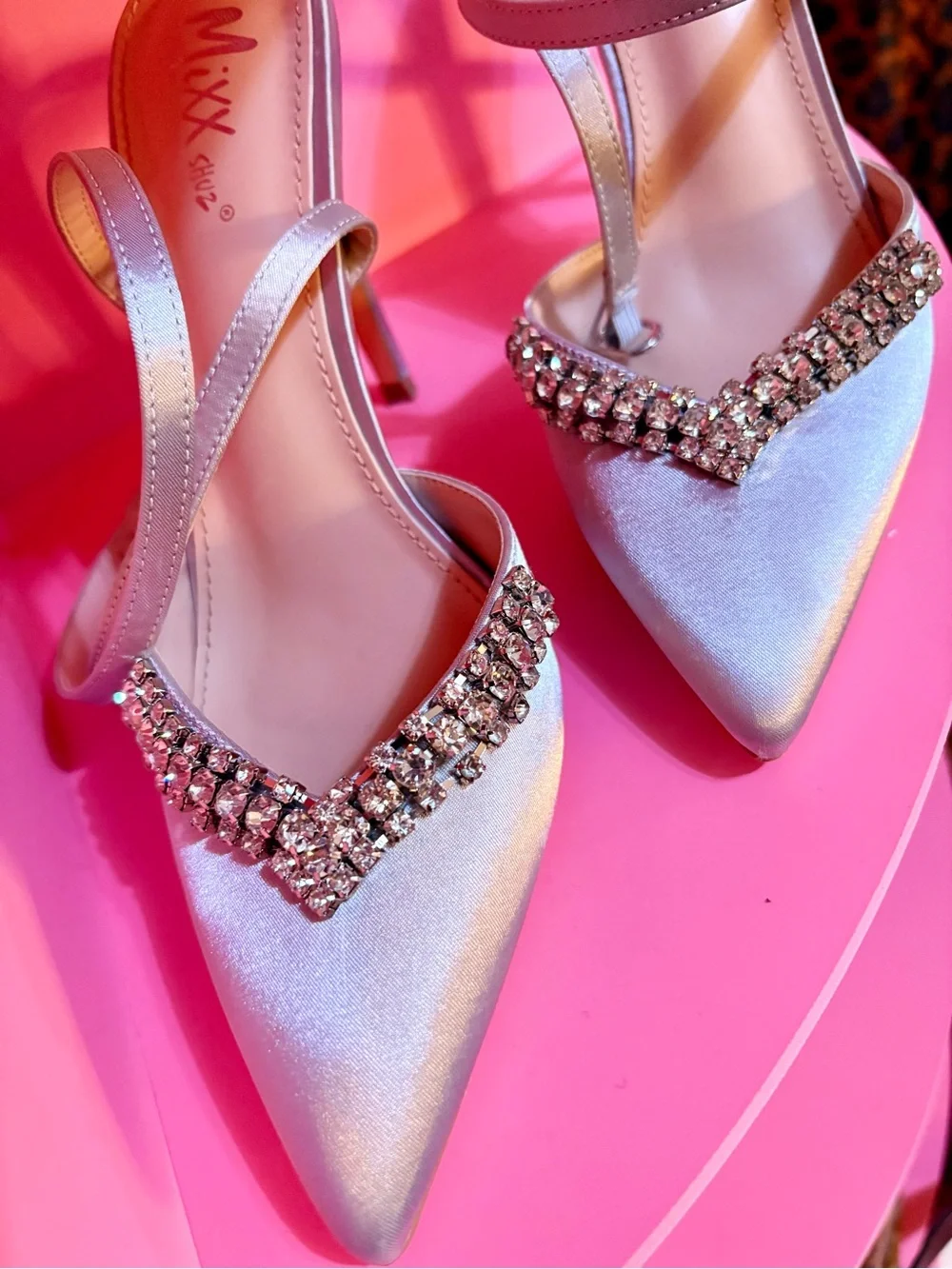 Fashion Nova Silver Rhinestone Strap Heels
